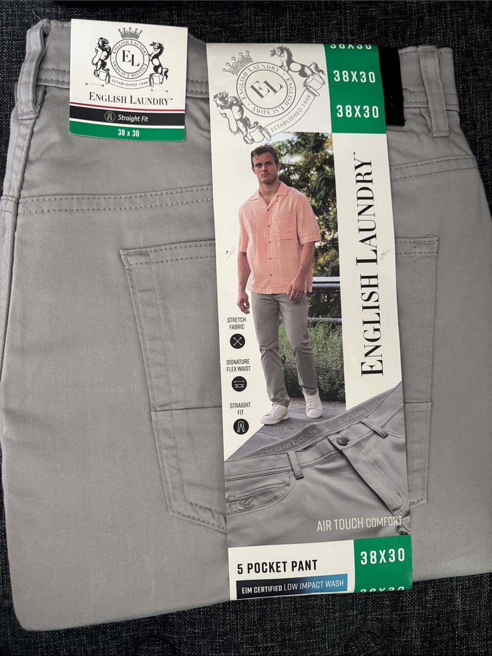 English Laundry Men’s Straight 5-Pocket Jeans — Gray 38×30 NWT